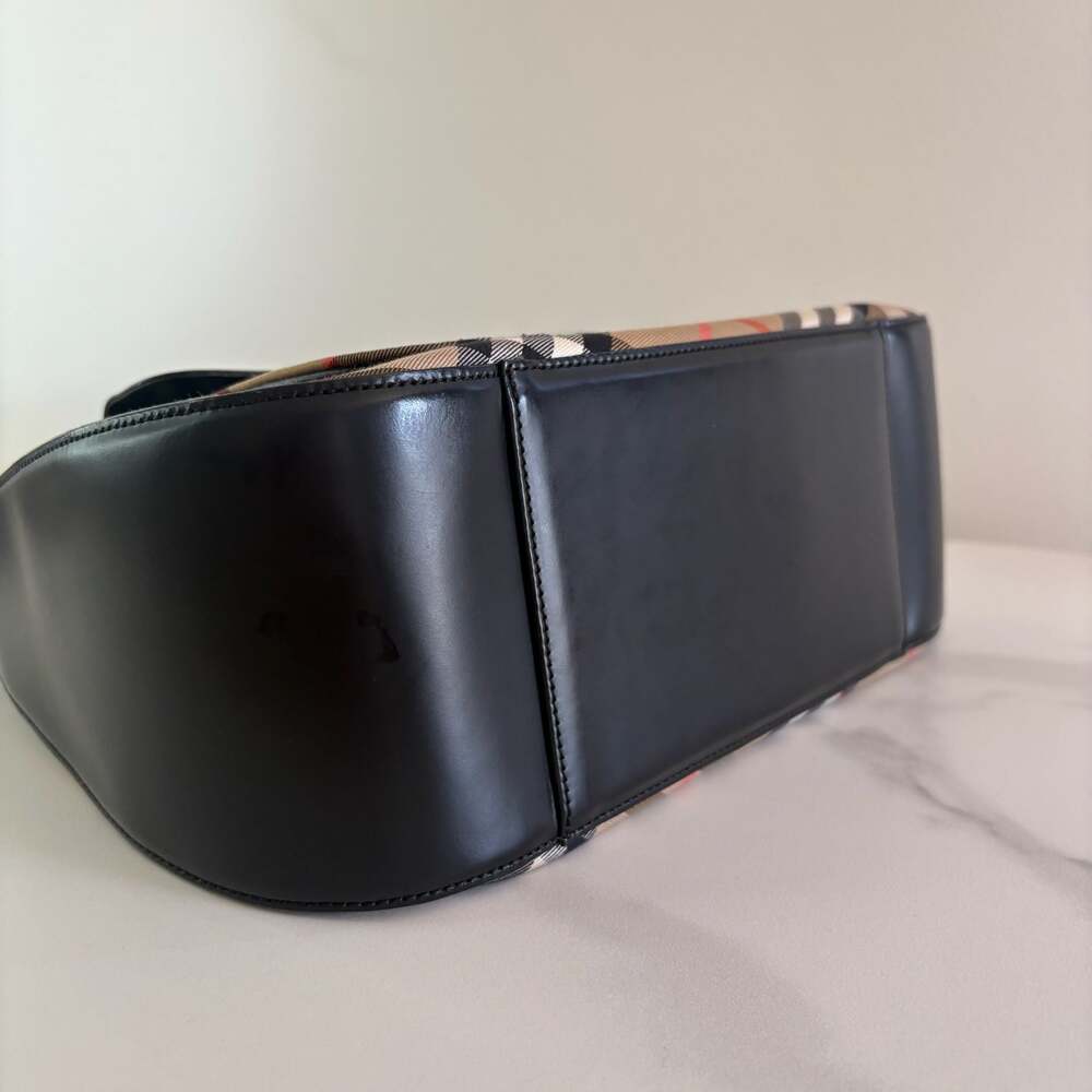 Burberry Nova Check Canvas & Black Leather Front Pocket Buckle Hobo Bag - Picture 7 of 16